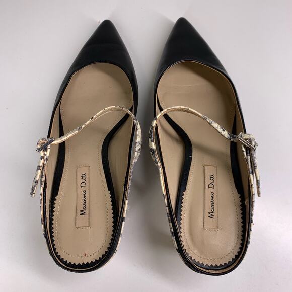 MASSIMO DUTTI Black Leather Snakeskin Pointed Toe Slip-On‎ Kitten Heel Size 35 - Picture 7 of 11